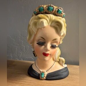 Vintage Lady Head Vase with Jewel Accents